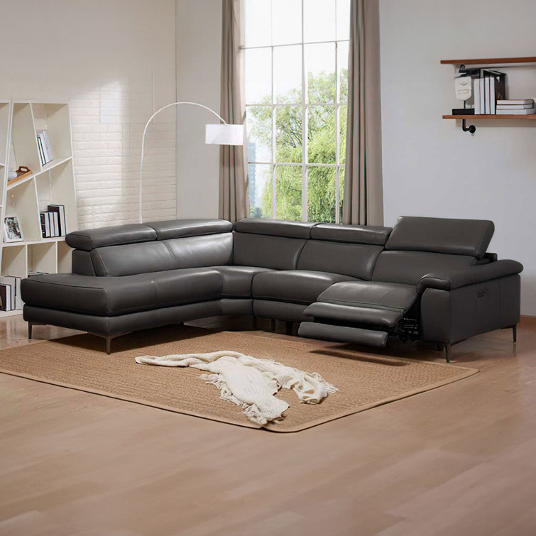 Hokku Designs Jamear 3 Piece Leather Reclining Sectional Wayfair